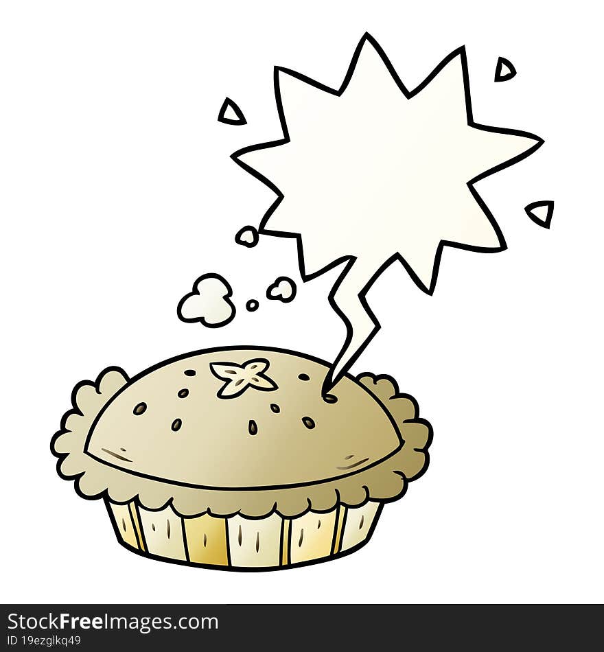 hot cartoon pie fresh out of the oven and speech bubble in smooth gradient style