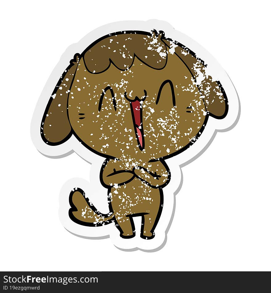 Distressed Sticker Of A Cute Cartoon Dog