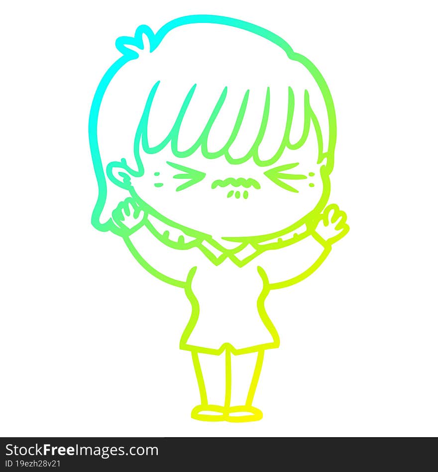 cold gradient line drawing annoyed cartoon girl