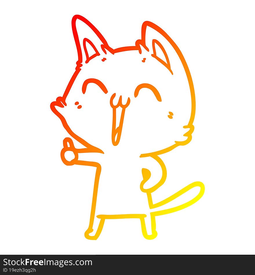 warm gradient line drawing of a happy cartoon cat