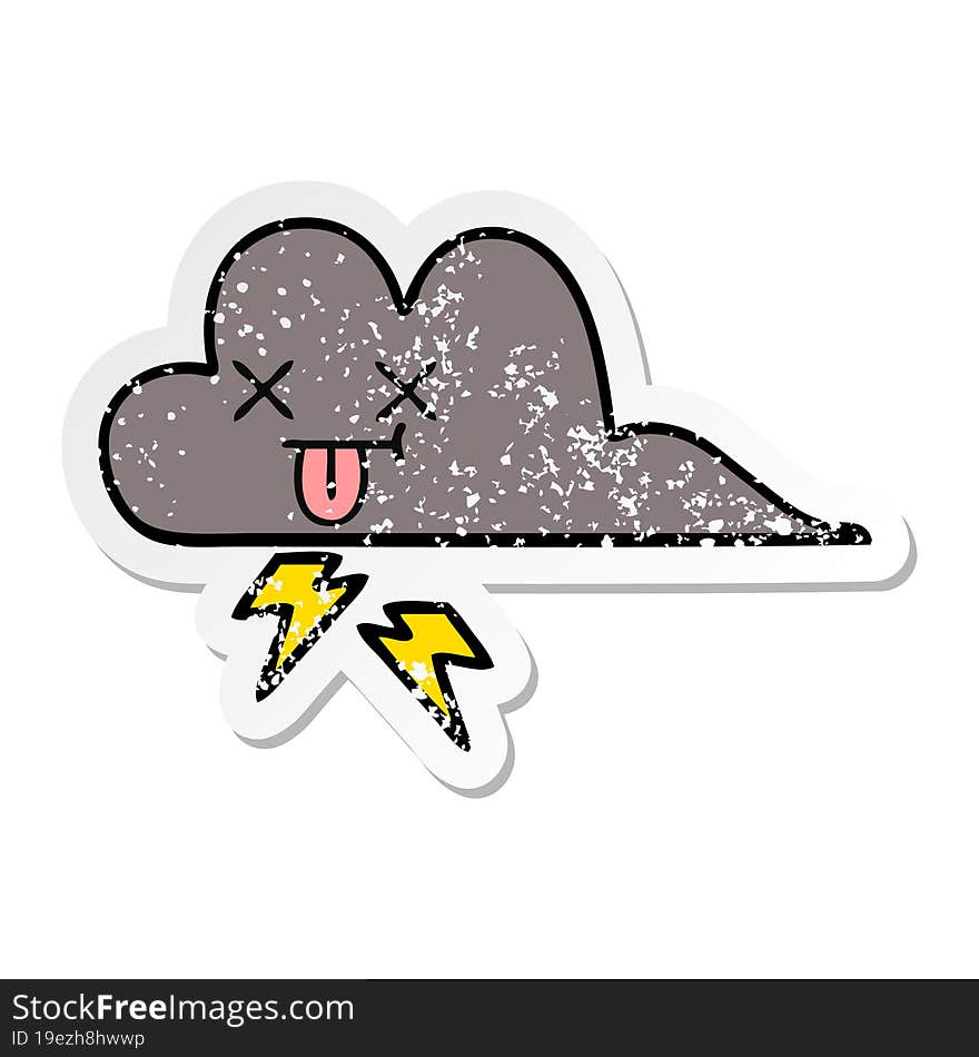 distressed sticker of a cute cartoon storm cloud