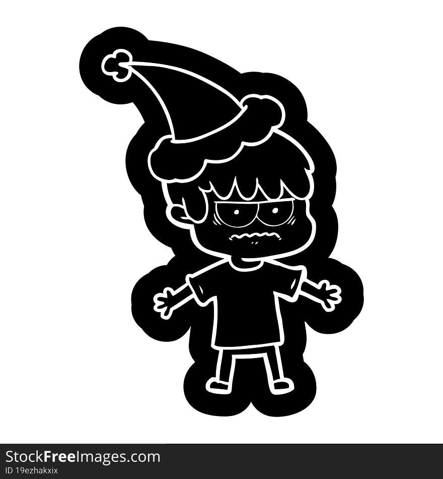 Annoyed Cartoon Icon Of A Boy Wearing Santa Hat