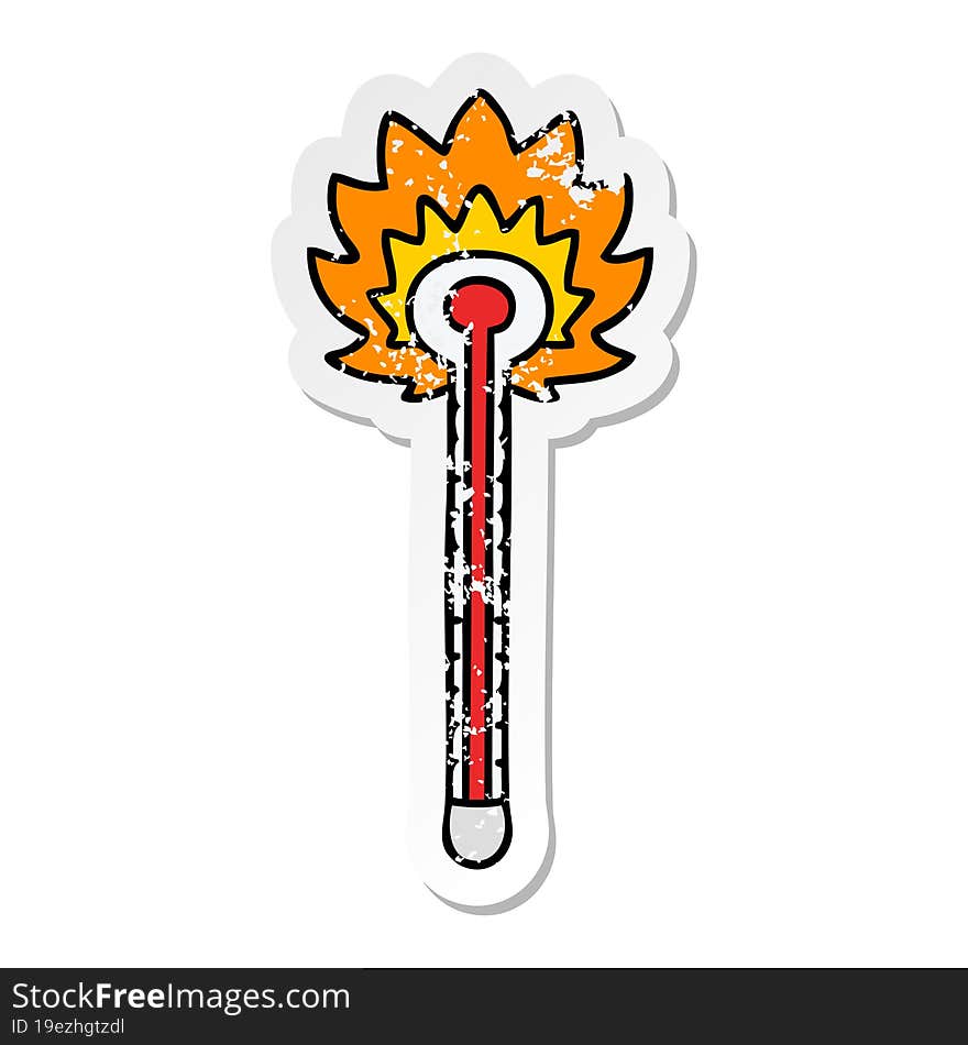 distressed sticker of a quirky hand drawn cartoon hot thermometer