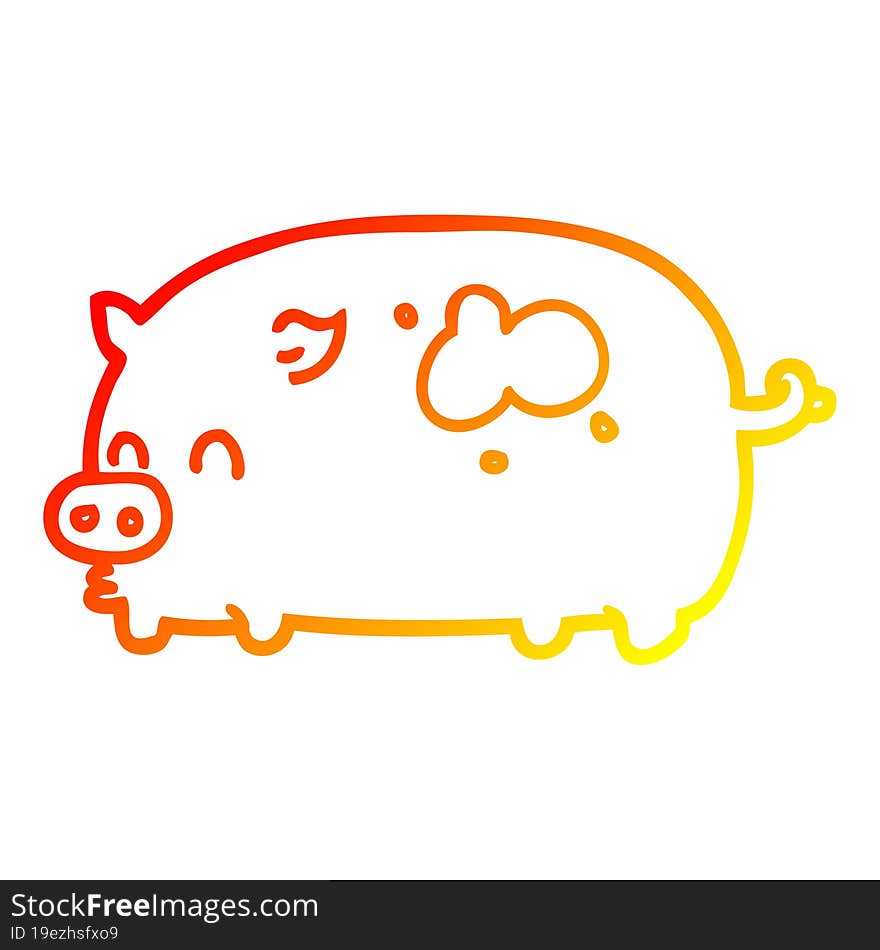 warm gradient line drawing cute cartoon pig