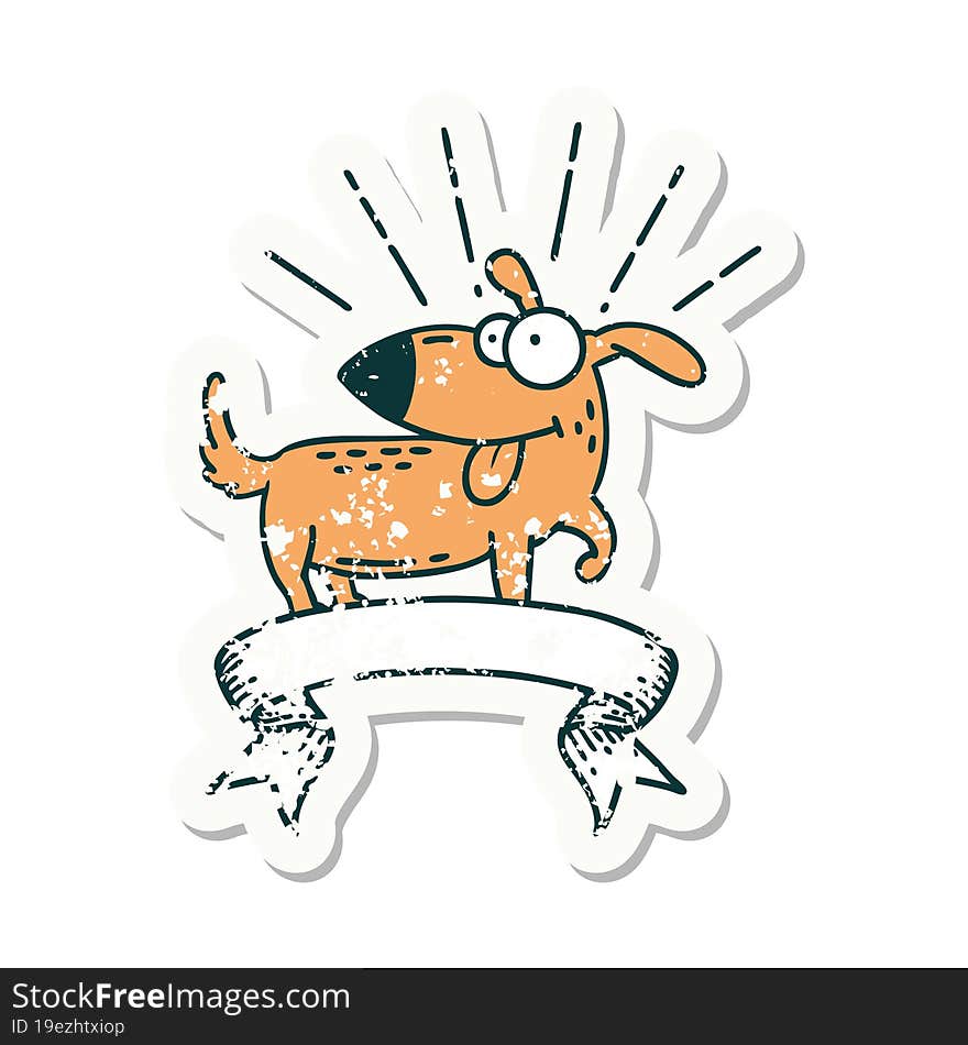 grunge sticker of tattoo style happy dog