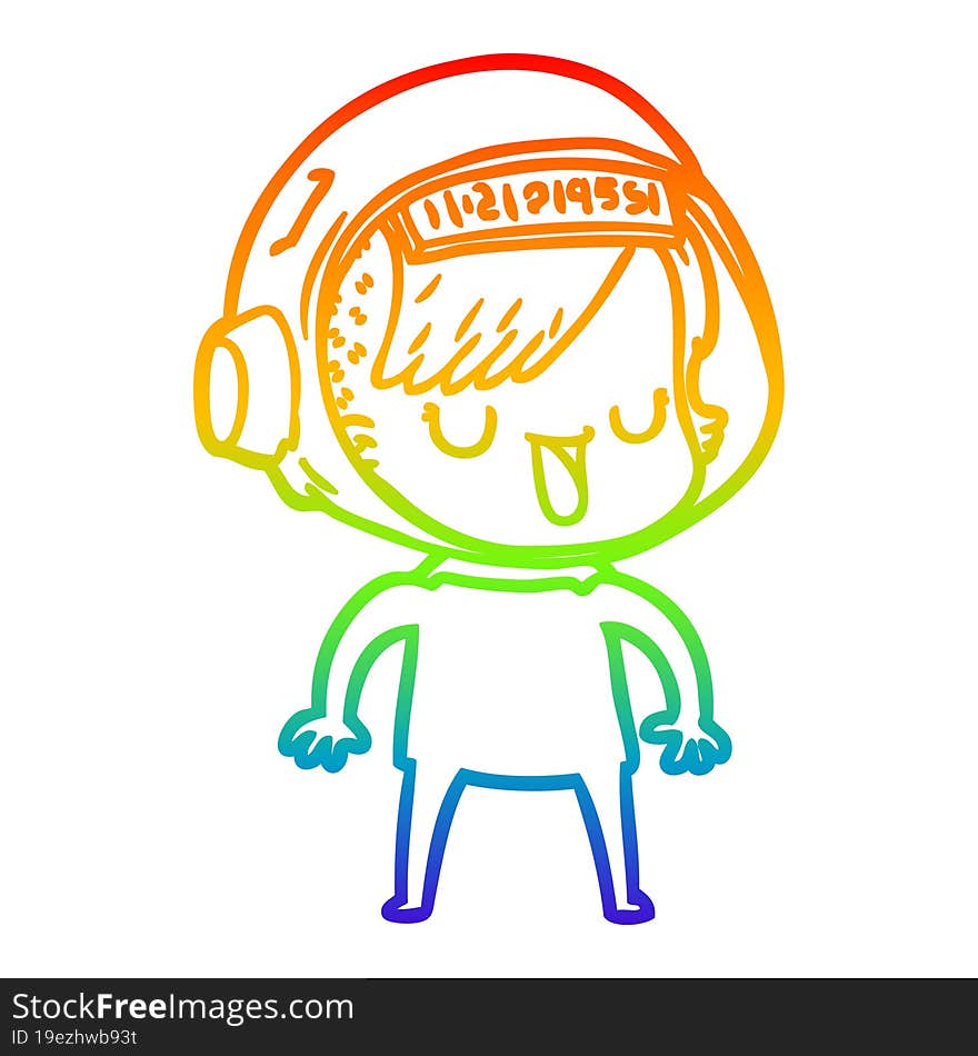 rainbow gradient line drawing cartoon astronaut woman