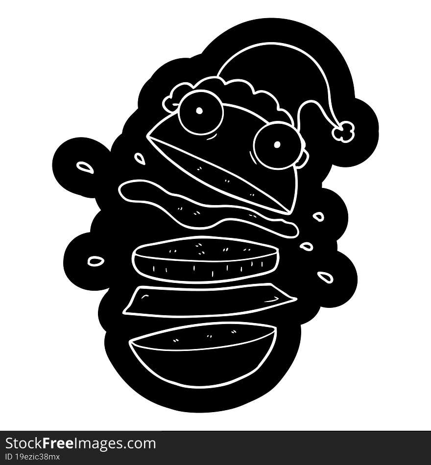 cartoon icon of a amazing burger wearing santa hat