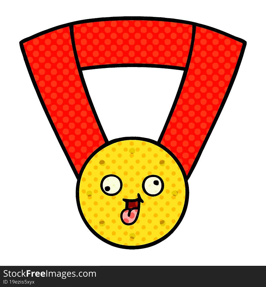 Comic Book Style Cartoon Gold Medal