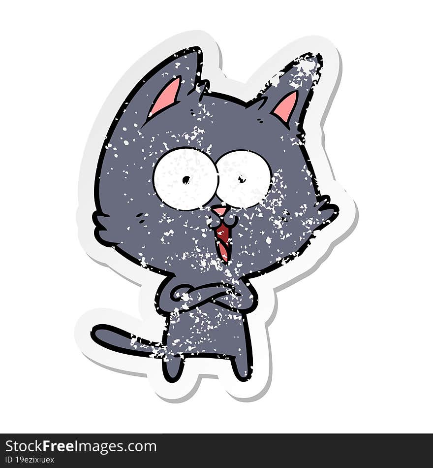 distressed sticker of a funny cartoon cat