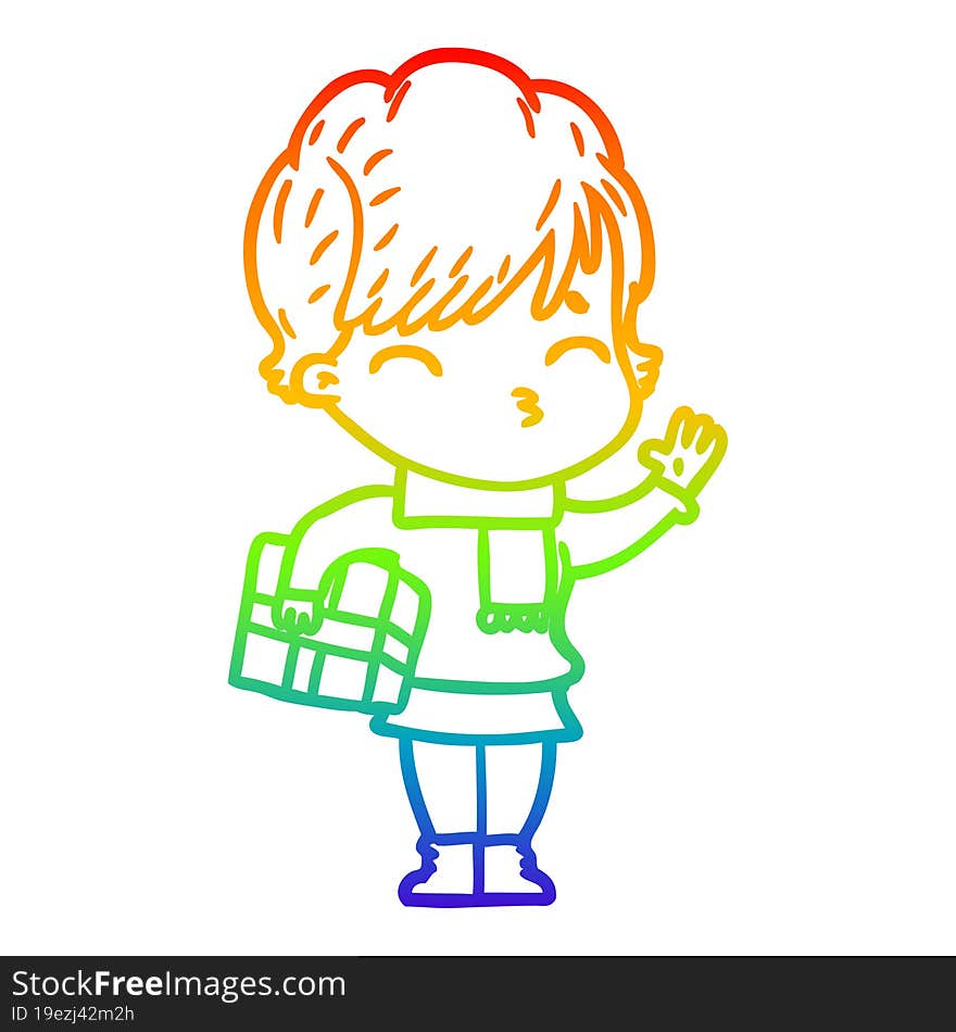 rainbow gradient line drawing cartoon woman thinking