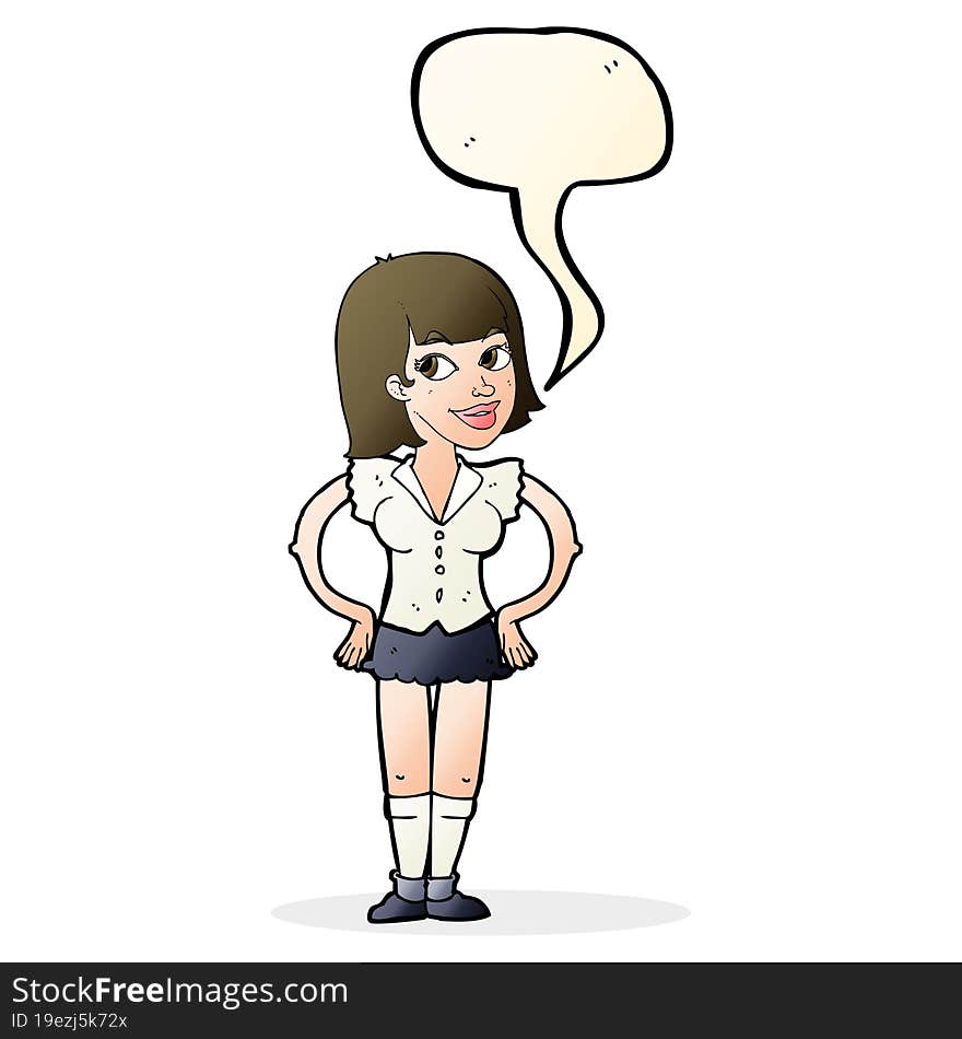 cartoon woman with hands on hips with speech bubble