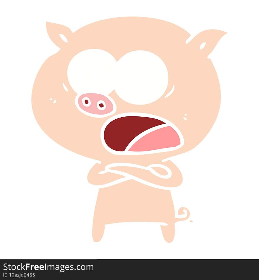 flat color style cartoon pig shouting