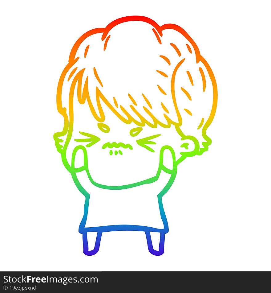 rainbow gradient line drawing cartoon frustrated woman