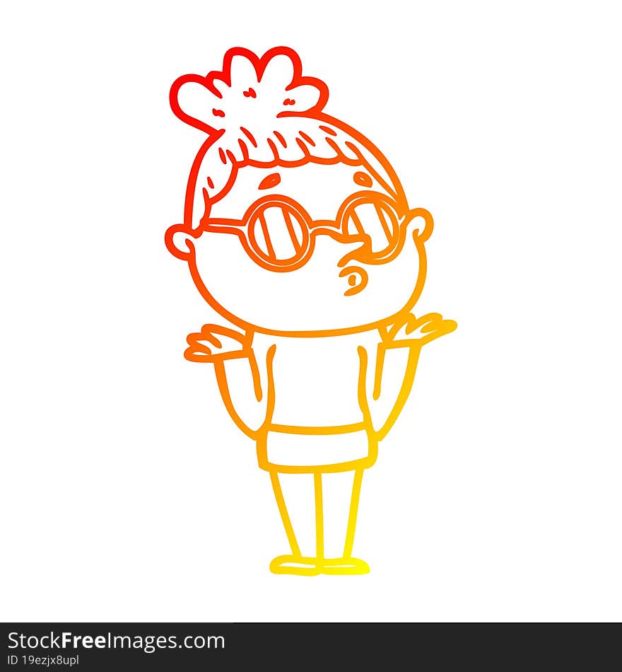 warm gradient line drawing cartoon woman wearing glasses