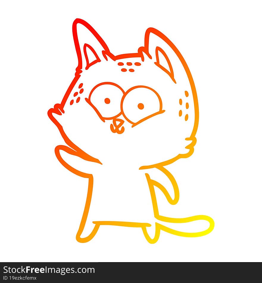 warm gradient line drawing cartoon cat waving