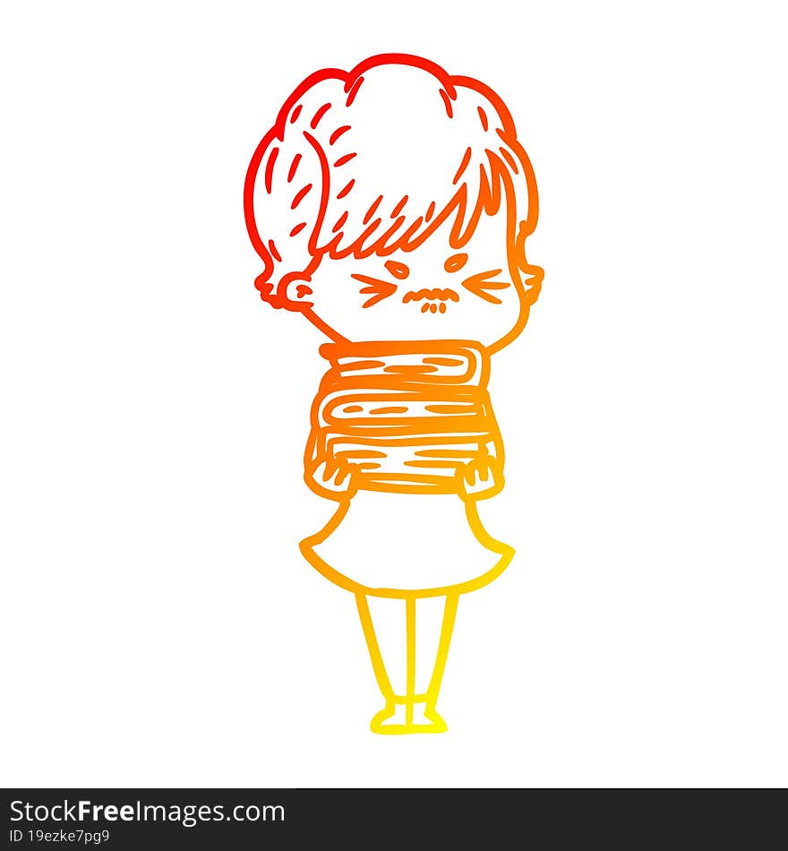 warm gradient line drawing cartoon frustrated woman