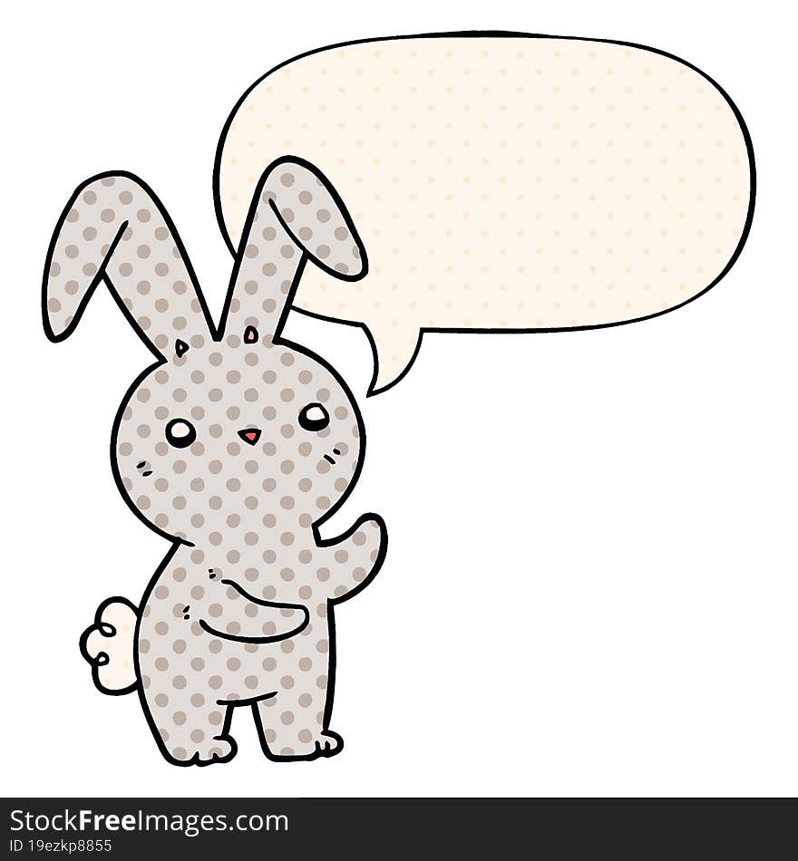 cute cartoon rabbit and speech bubble in comic book style