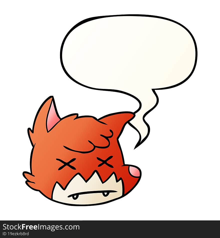 cartoon dead fox face and speech bubble in smooth gradient style