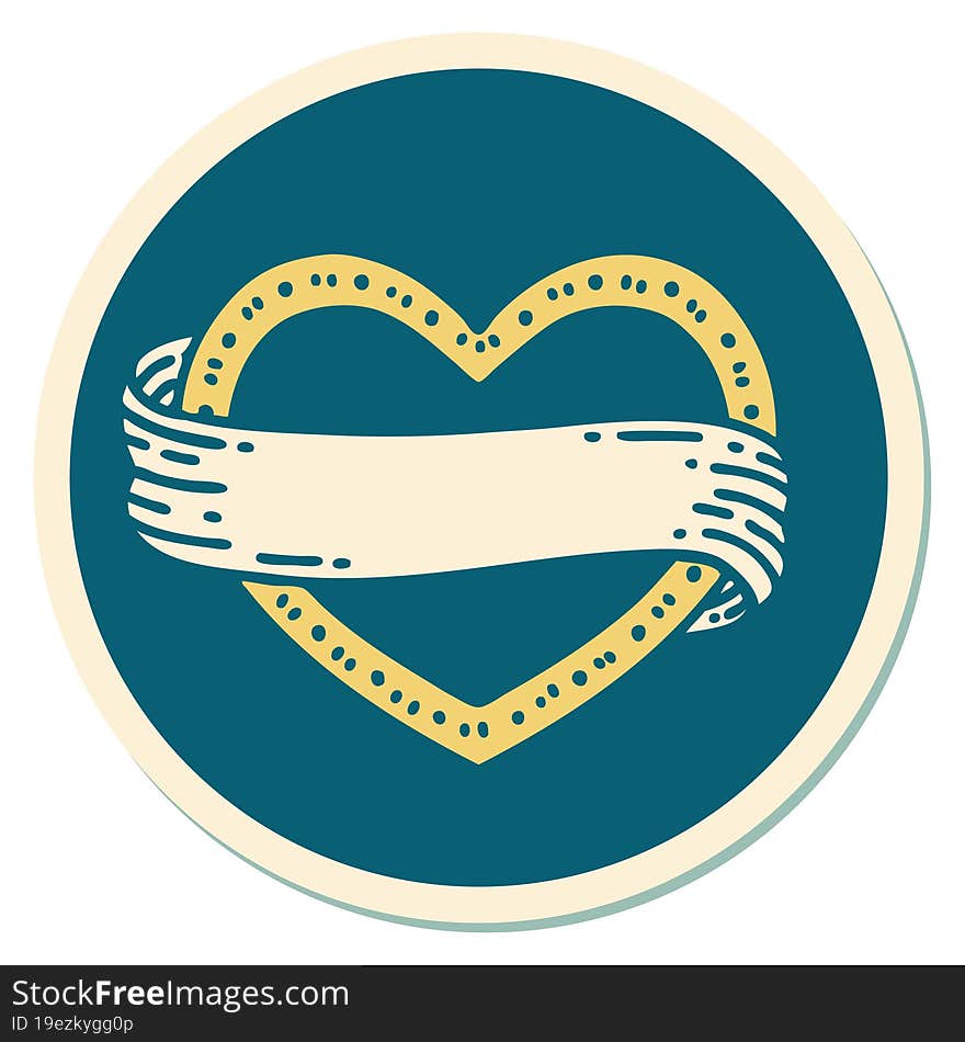 tattoo style sticker of a heart and banner