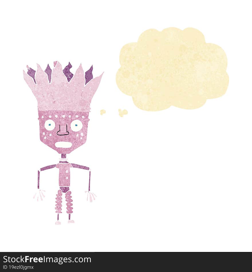 funny cartoon robot wearing crown with thought bubble