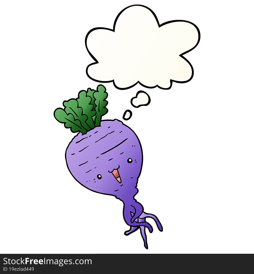 Cartoon Turnip And Thought Bubble In Smooth Gradient Style