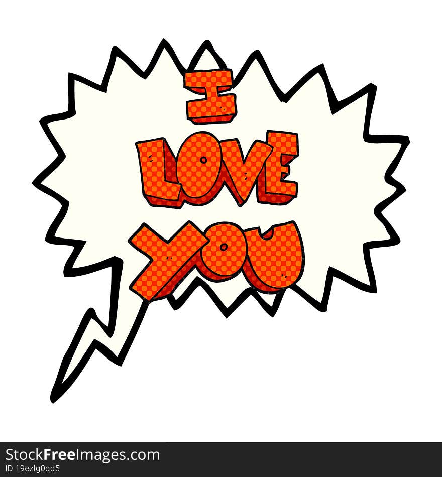 I love you comic book speech bubble cartoon symbol