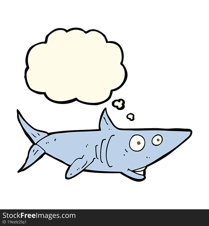 cartoon happy shark with thought bubble