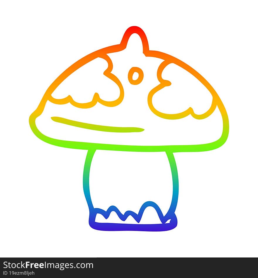 rainbow gradient line drawing of a cartoon mushroom