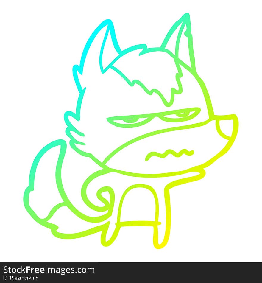 cold gradient line drawing cartoon annoyed wolf