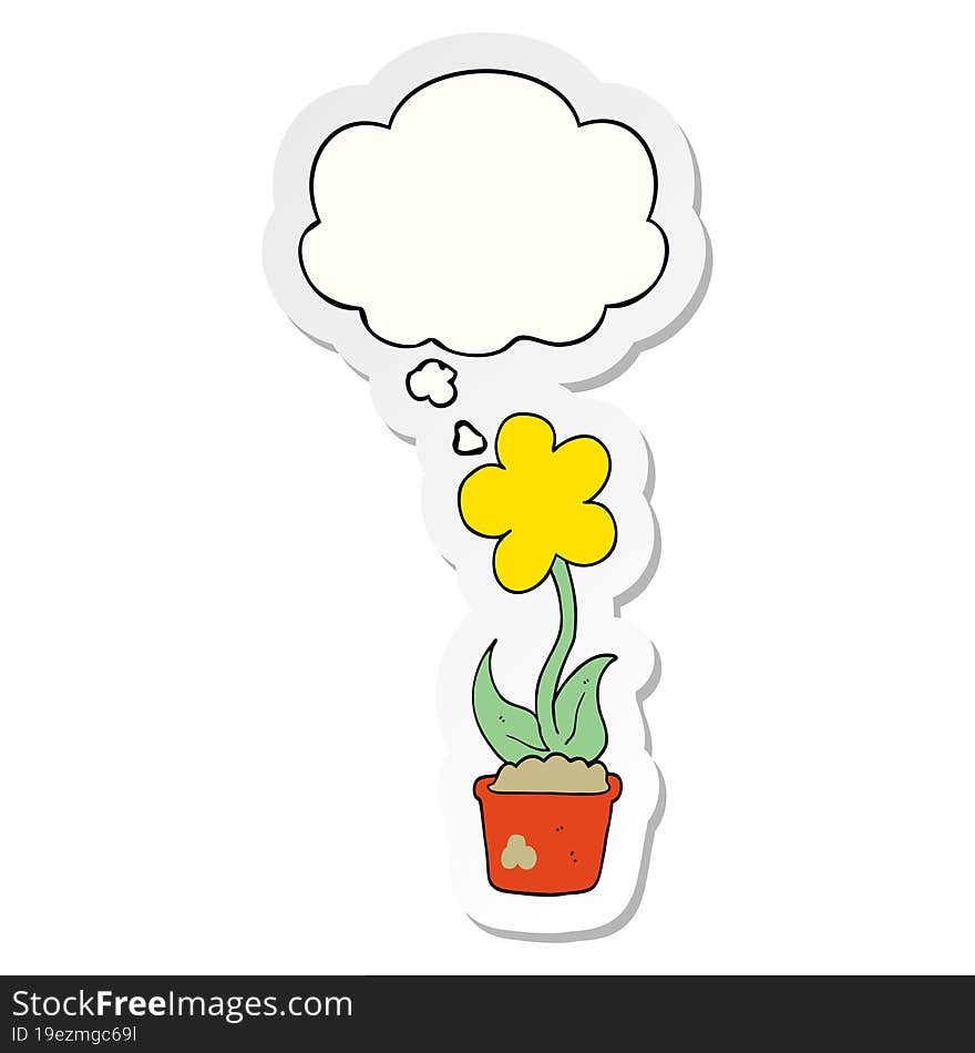 cute cartoon flower and thought bubble as a printed sticker