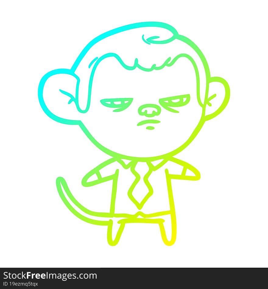 cold gradient line drawing of a cartoon monkey