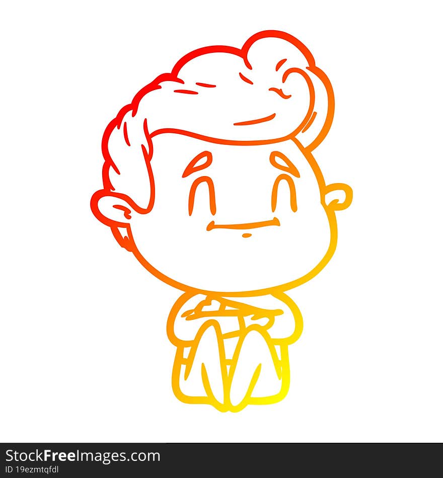 Warm Gradient Line Drawing Happy Cartoon Man Sitting