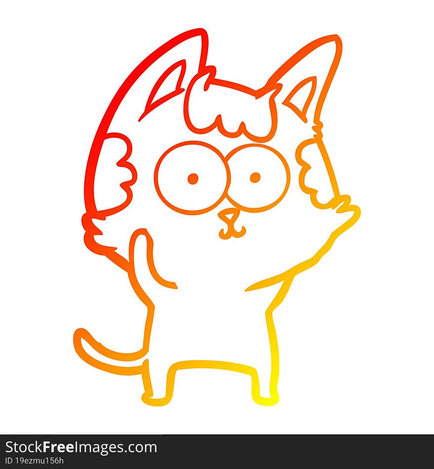 warm gradient line drawing of a happy cartoon cat