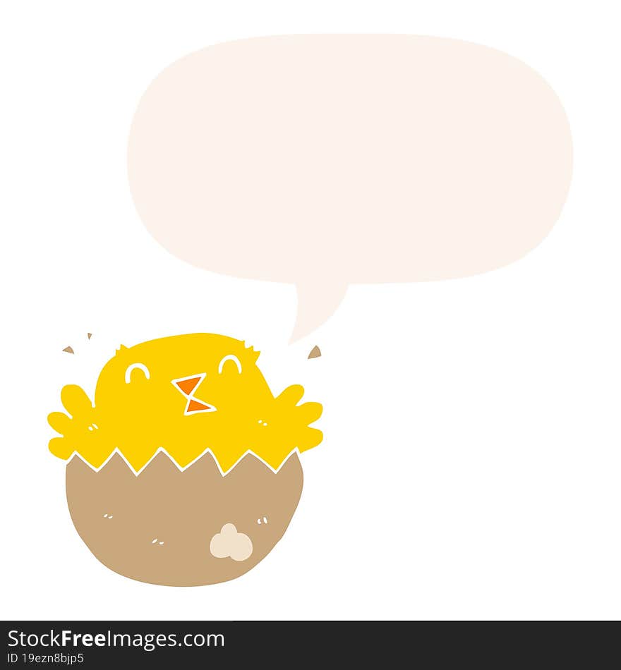 cartoon hatching chick and speech bubble in retro style