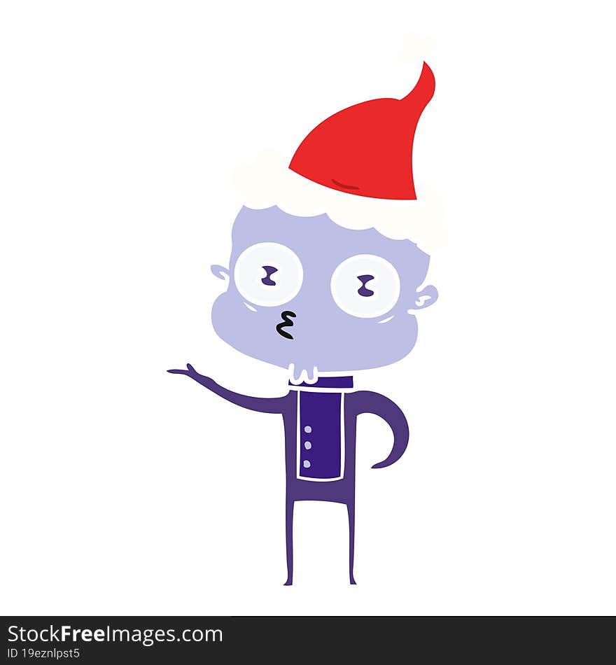 Flat Color Illustration Of A Weird Bald Spaceman Wearing Santa Hat