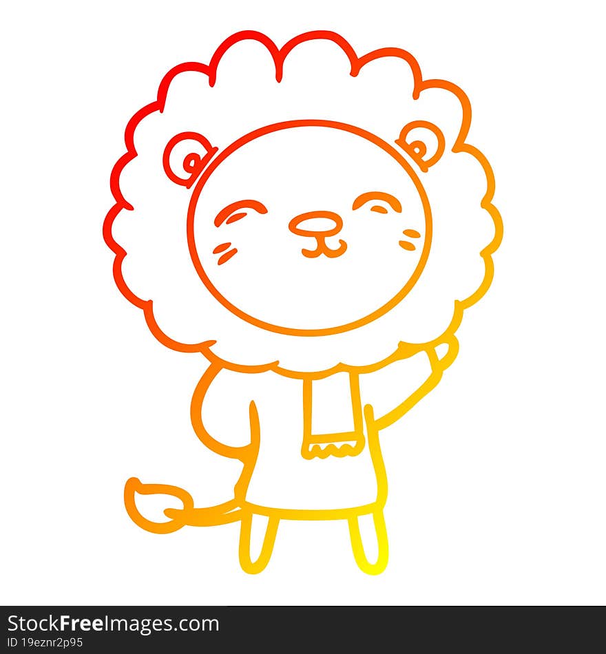 warm gradient line drawing of a cartoon lion