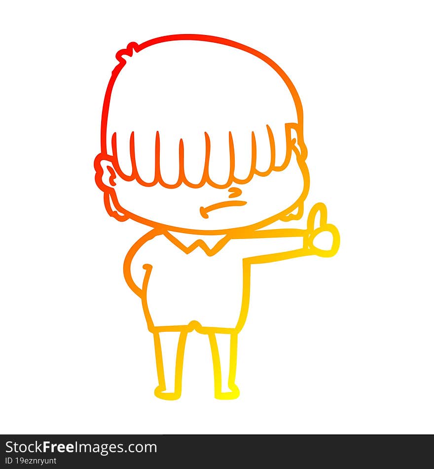 Warm Gradient Line Drawing Cartoon Boy With Untidy Hair