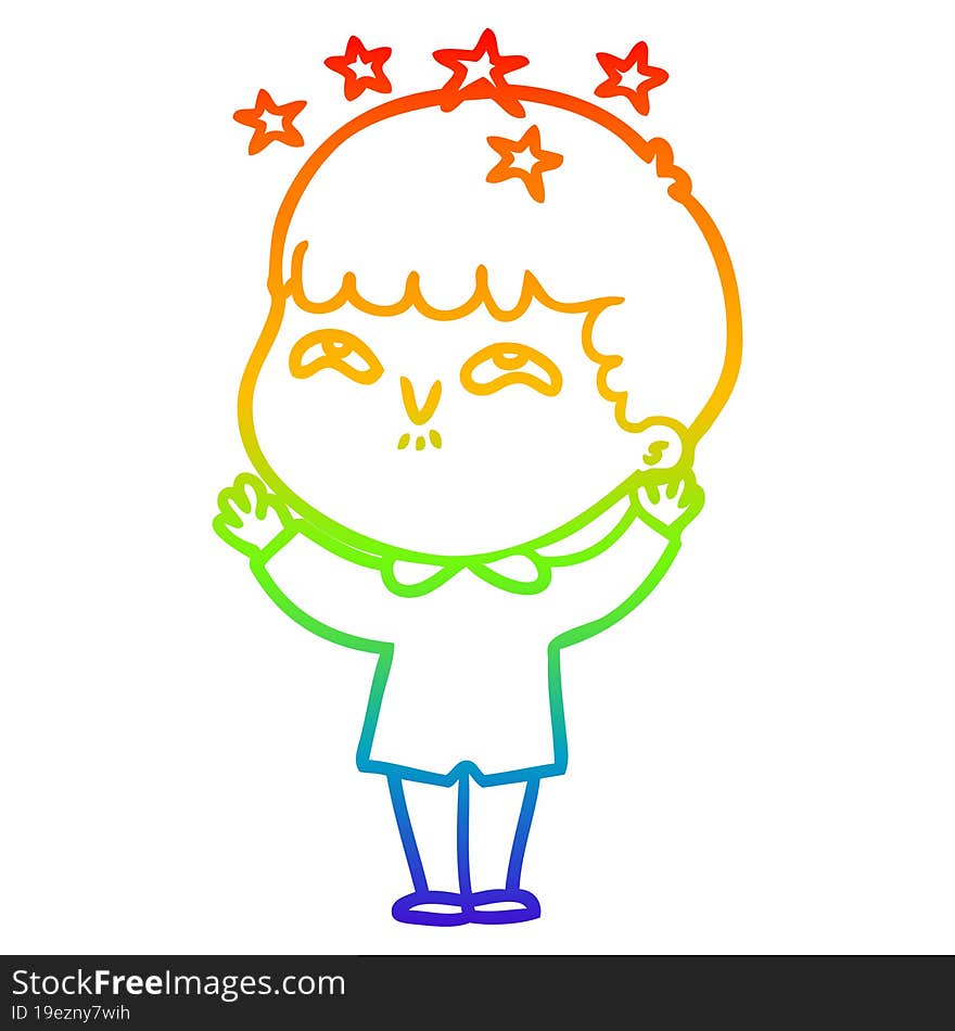 rainbow gradient line drawing cartoon amazed boy