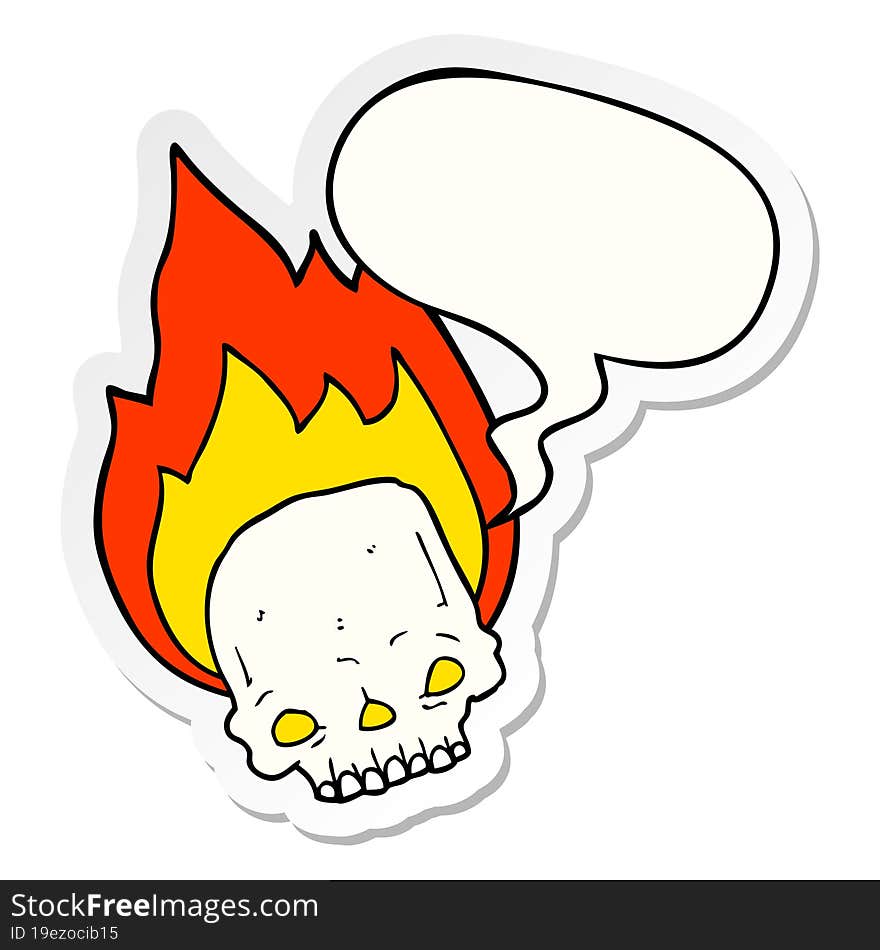 spooky cartoon flaming skull with speech bubble sticker