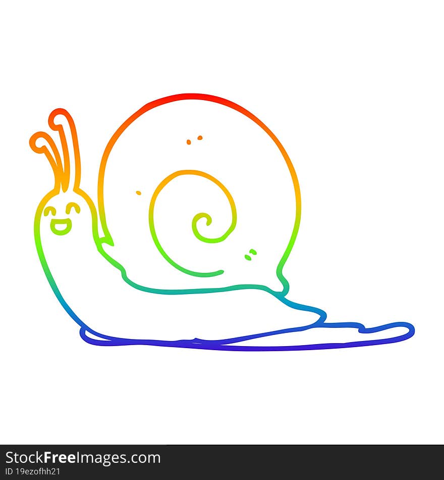 rainbow gradient line drawing of a cartoon snail