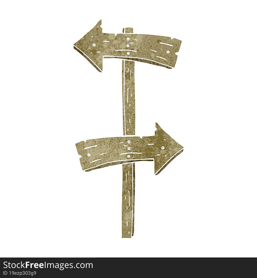 retro cartoon wooden direction sign