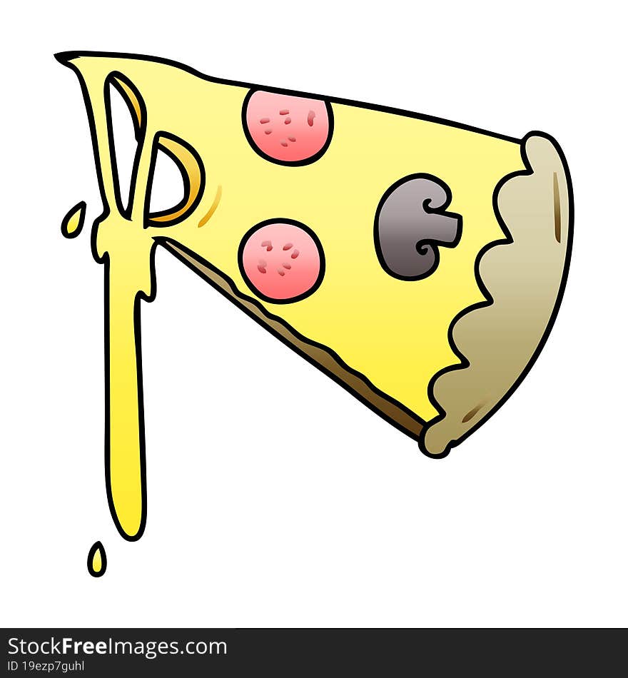 quirky gradient shaded cartoon slice of pizza