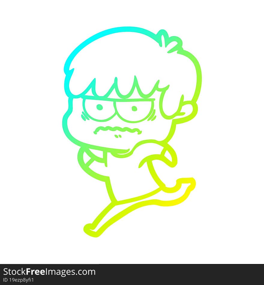 cold gradient line drawing annoyed cartoon boy