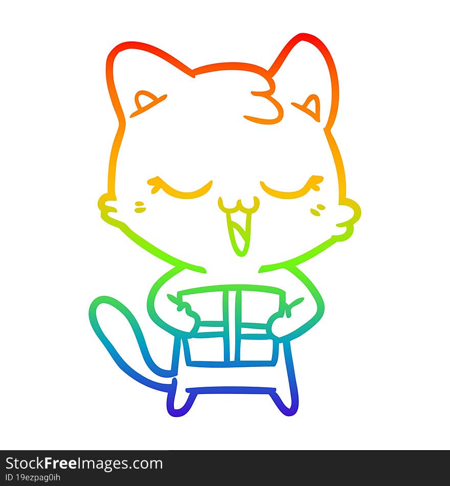 rainbow gradient line drawing of a happy cartoon cat