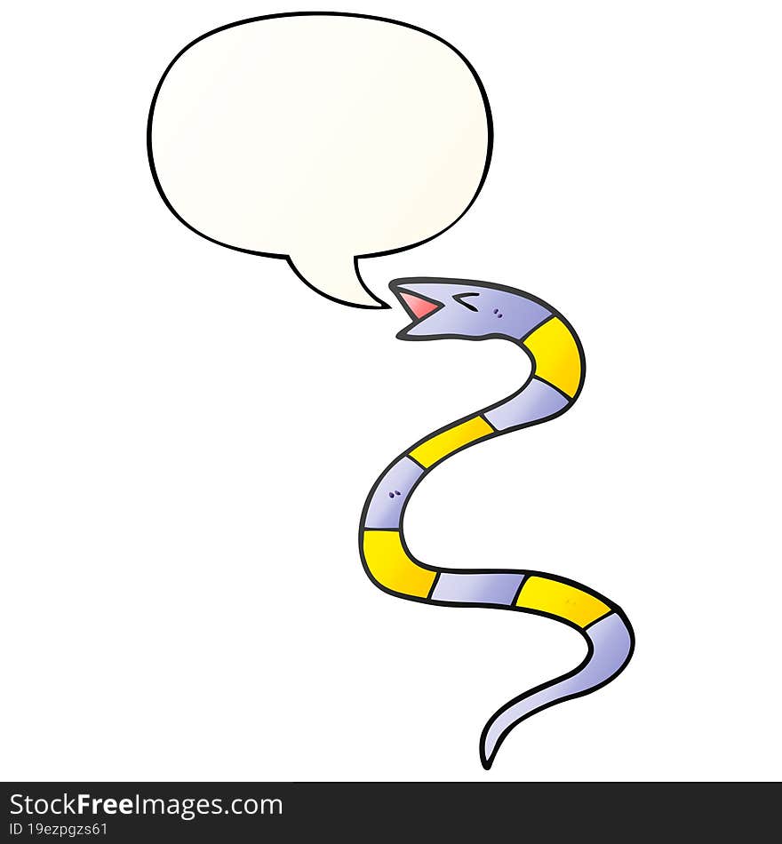 Hissing Cartoon Snake And Speech Bubble In Smooth Gradient Style