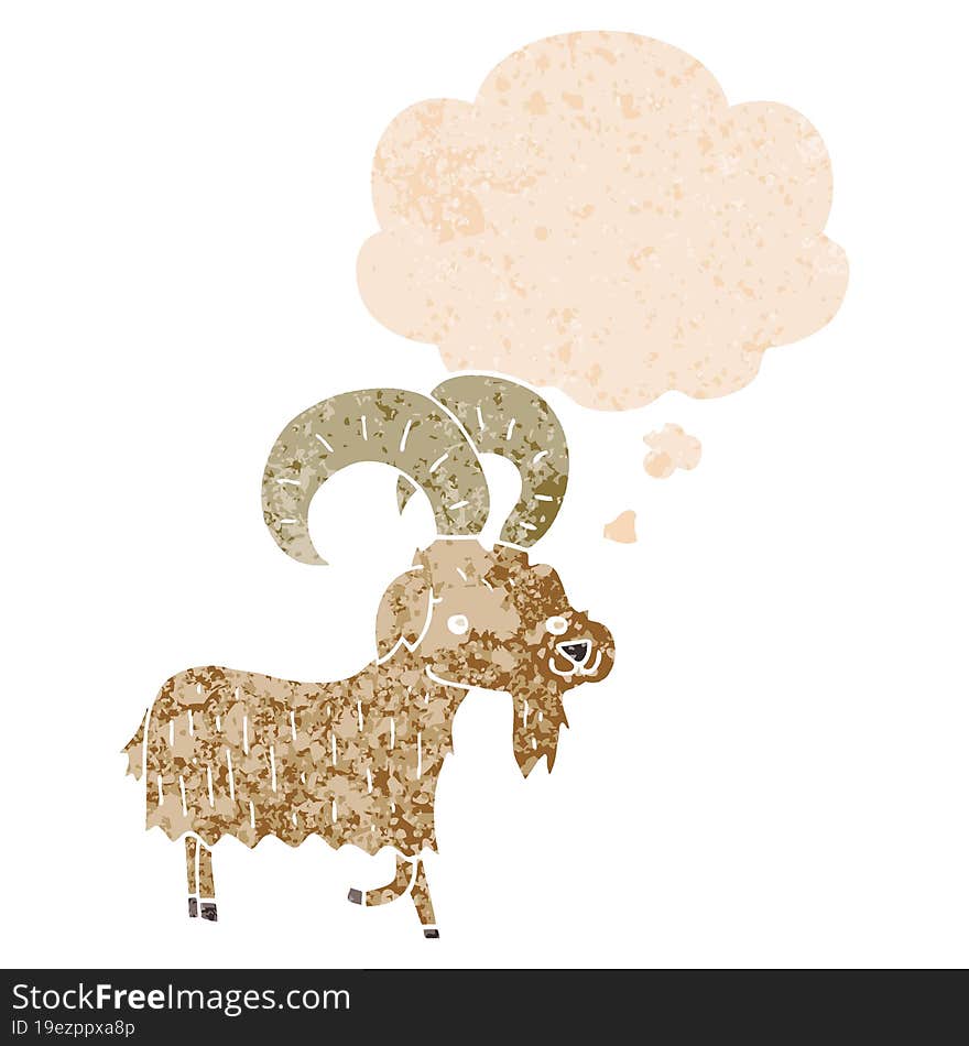 cartoon goat with thought bubble in grunge distressed retro textured style. cartoon goat with thought bubble in grunge distressed retro textured style