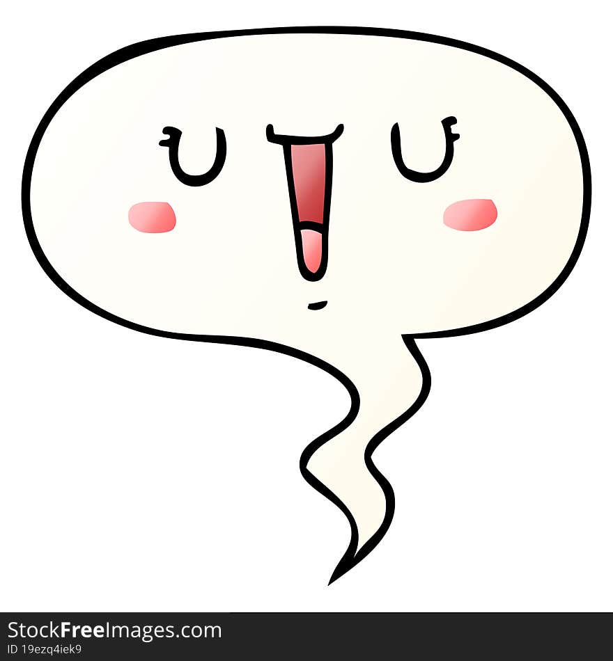 happy cartoon face and speech bubble in smooth gradient style