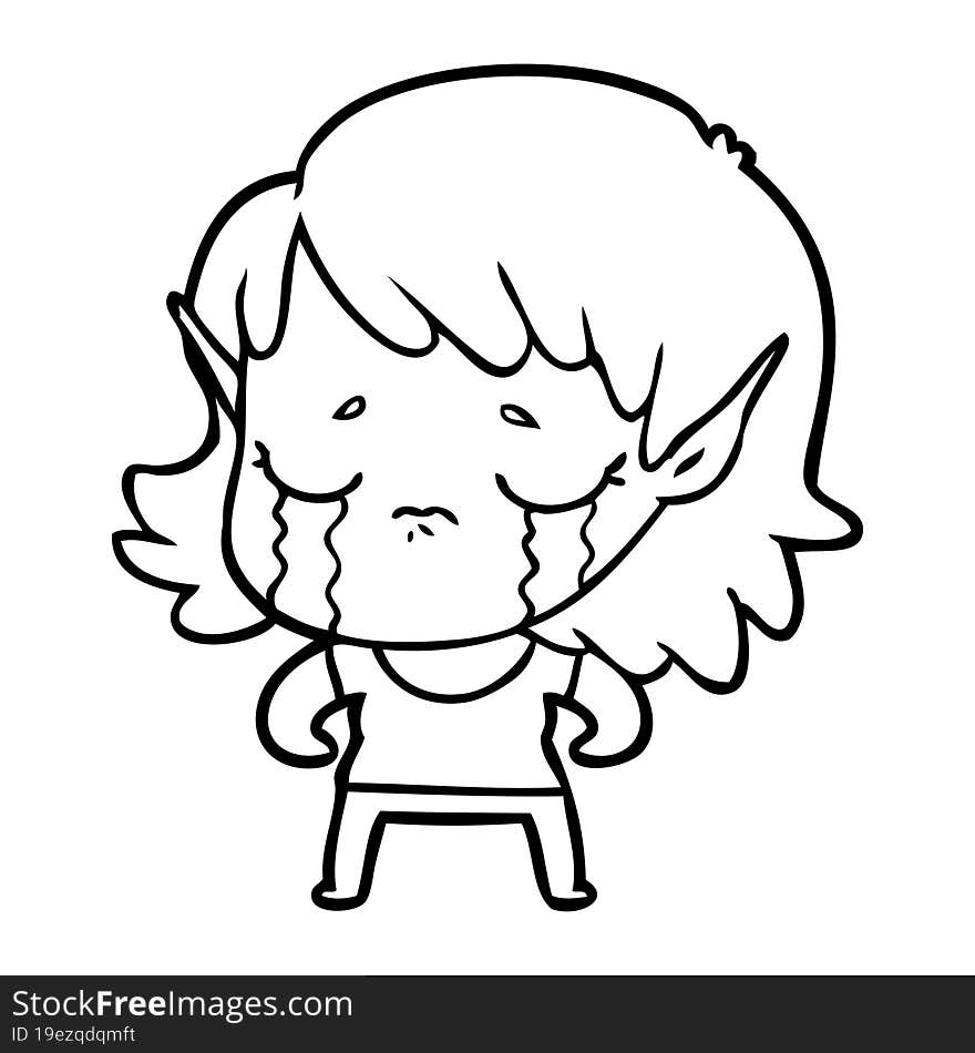 cartoon crying elf girl. cartoon crying elf girl