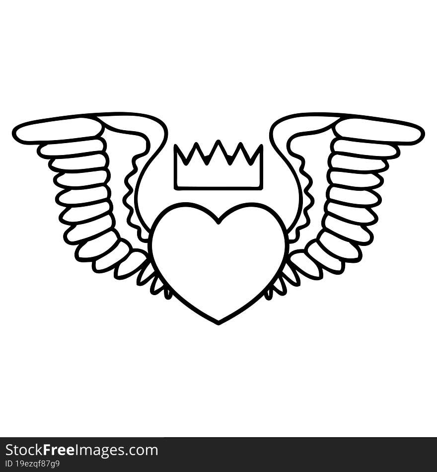 black line tattoo of a heart with wings