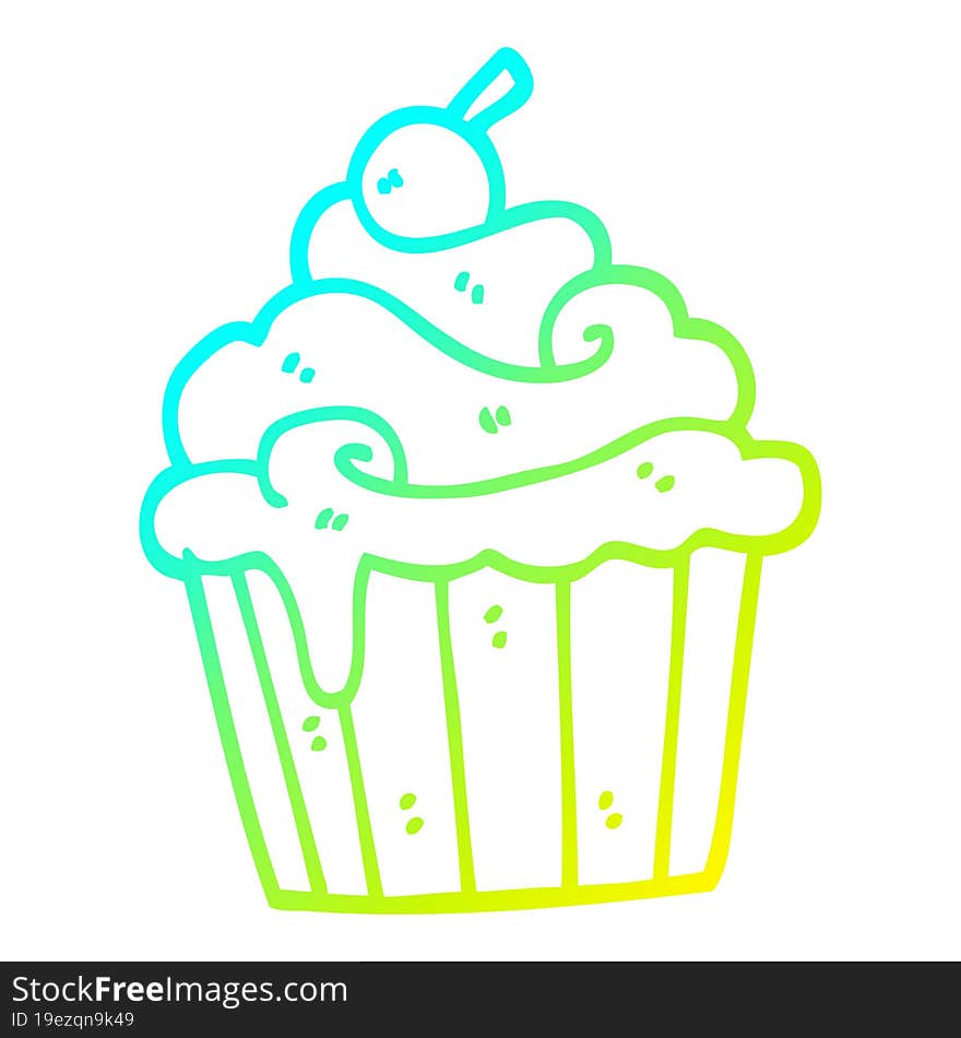 cold gradient line drawing of a cartoon cup cake